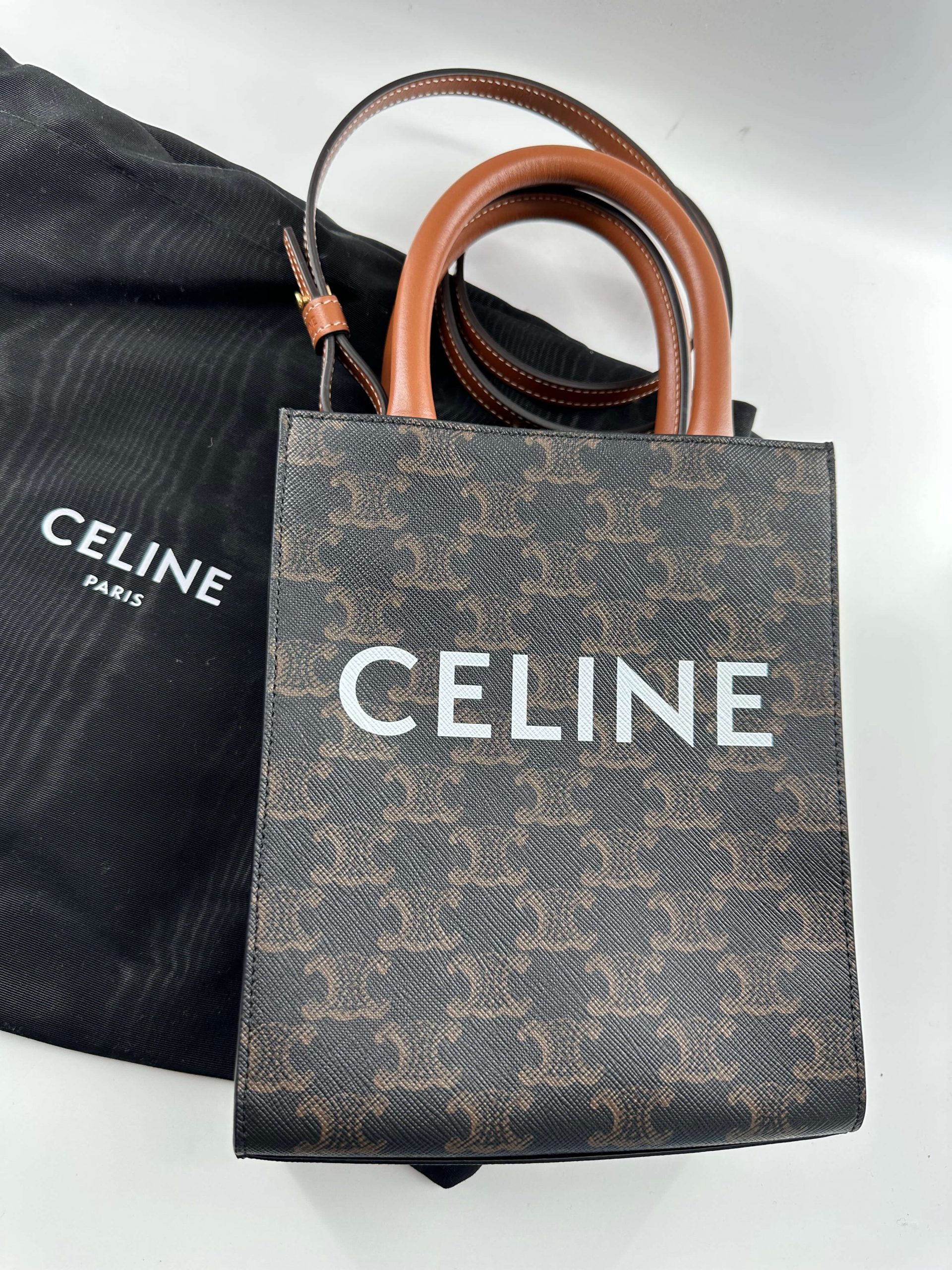 Celine Mini Vertical Cabas In Textile With Celine Print And Calfskin