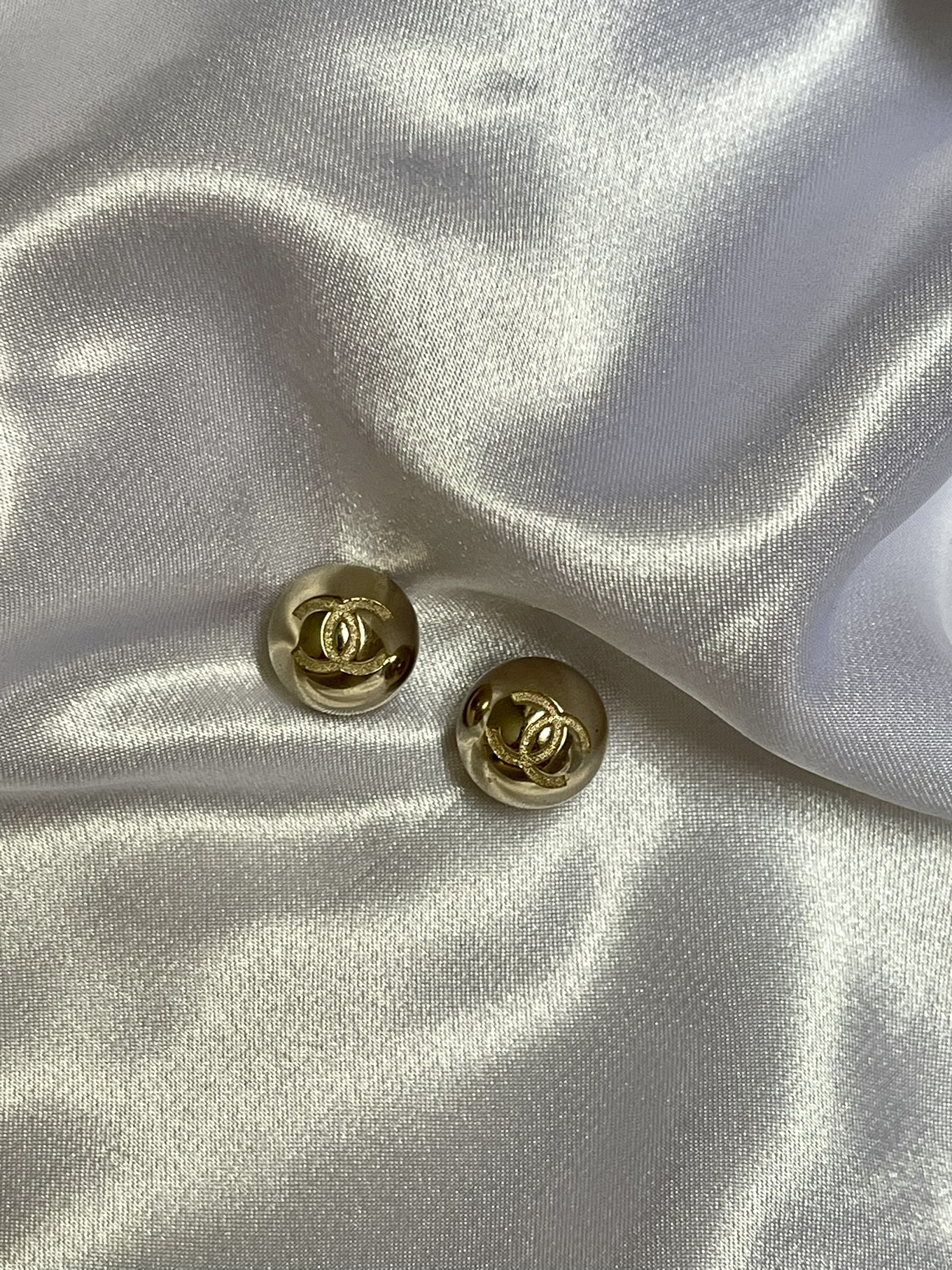 Chanel CC Textured Gold Tone Round Earrings