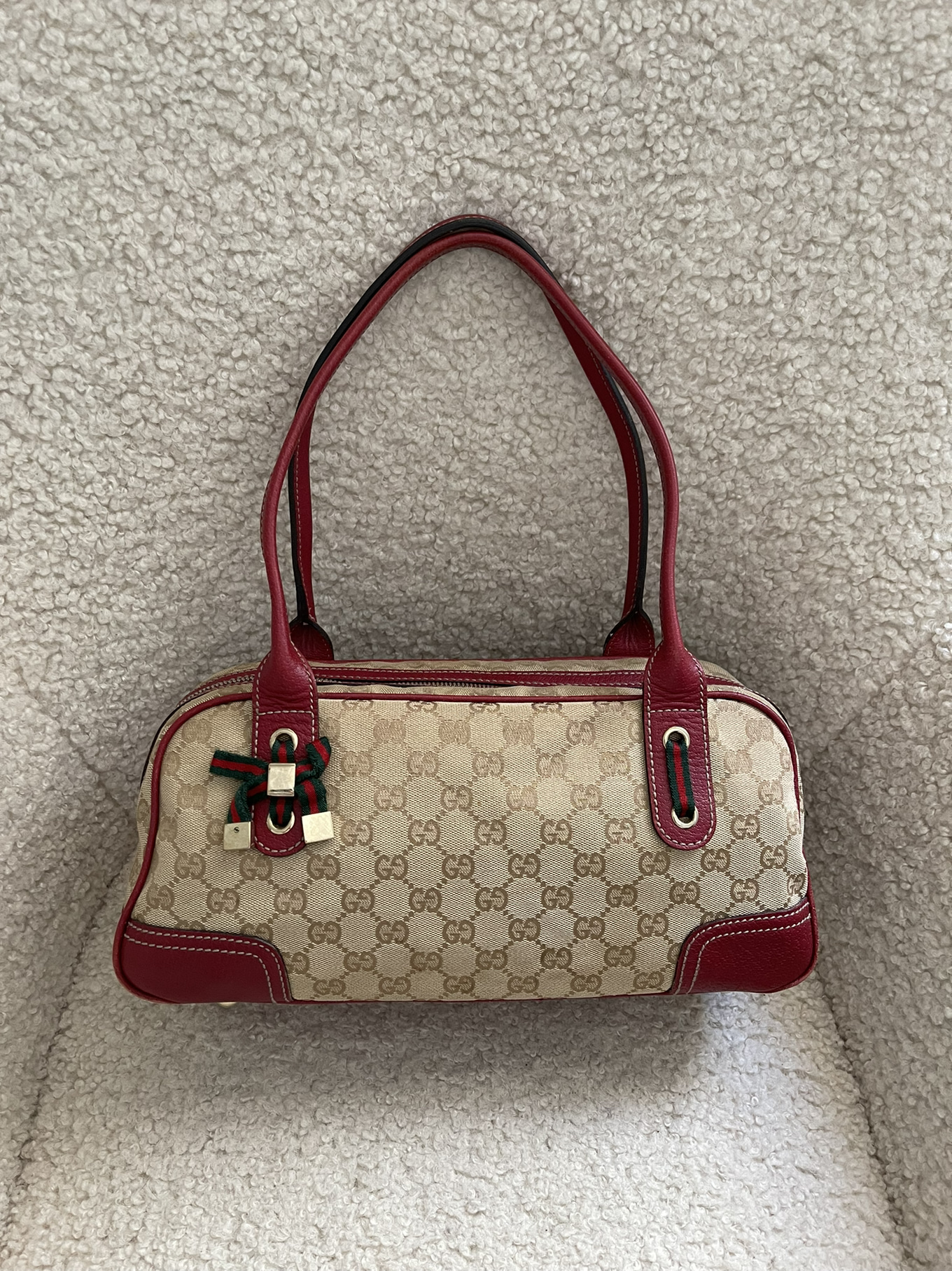 GUCCI Beige/Ebony GG Canvas Princy Boston Bag