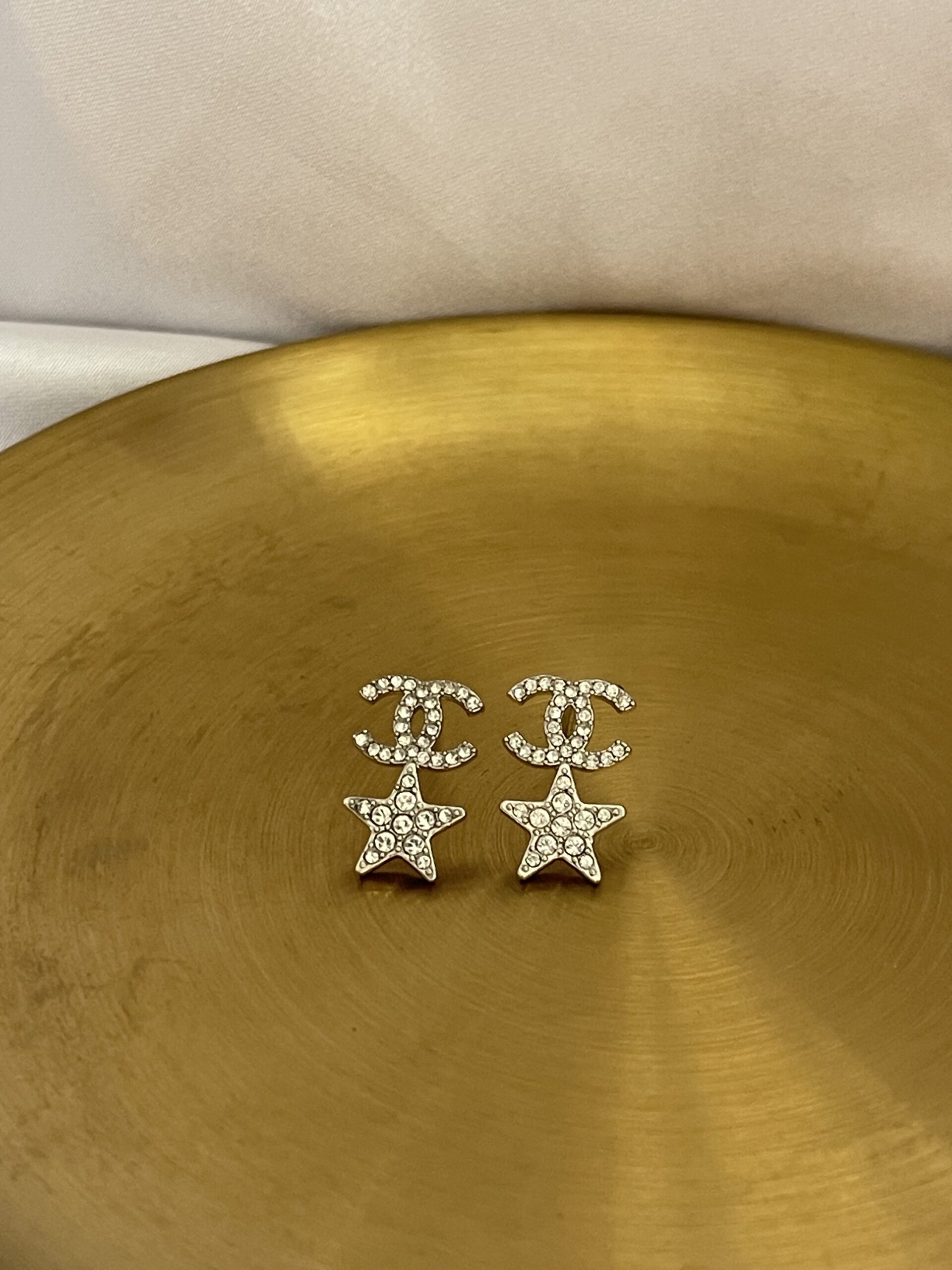 Chanel Silver CC Crystal with Star drop Earrings