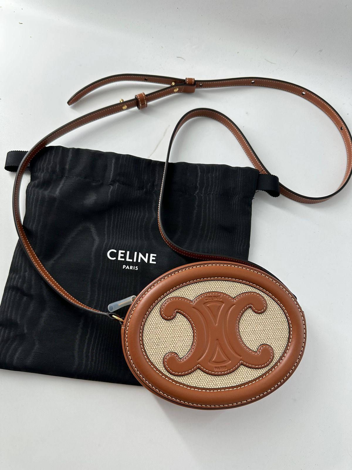 Celine Crossbody Oval Purse Cuir Triomphe in Textile and Calfskin