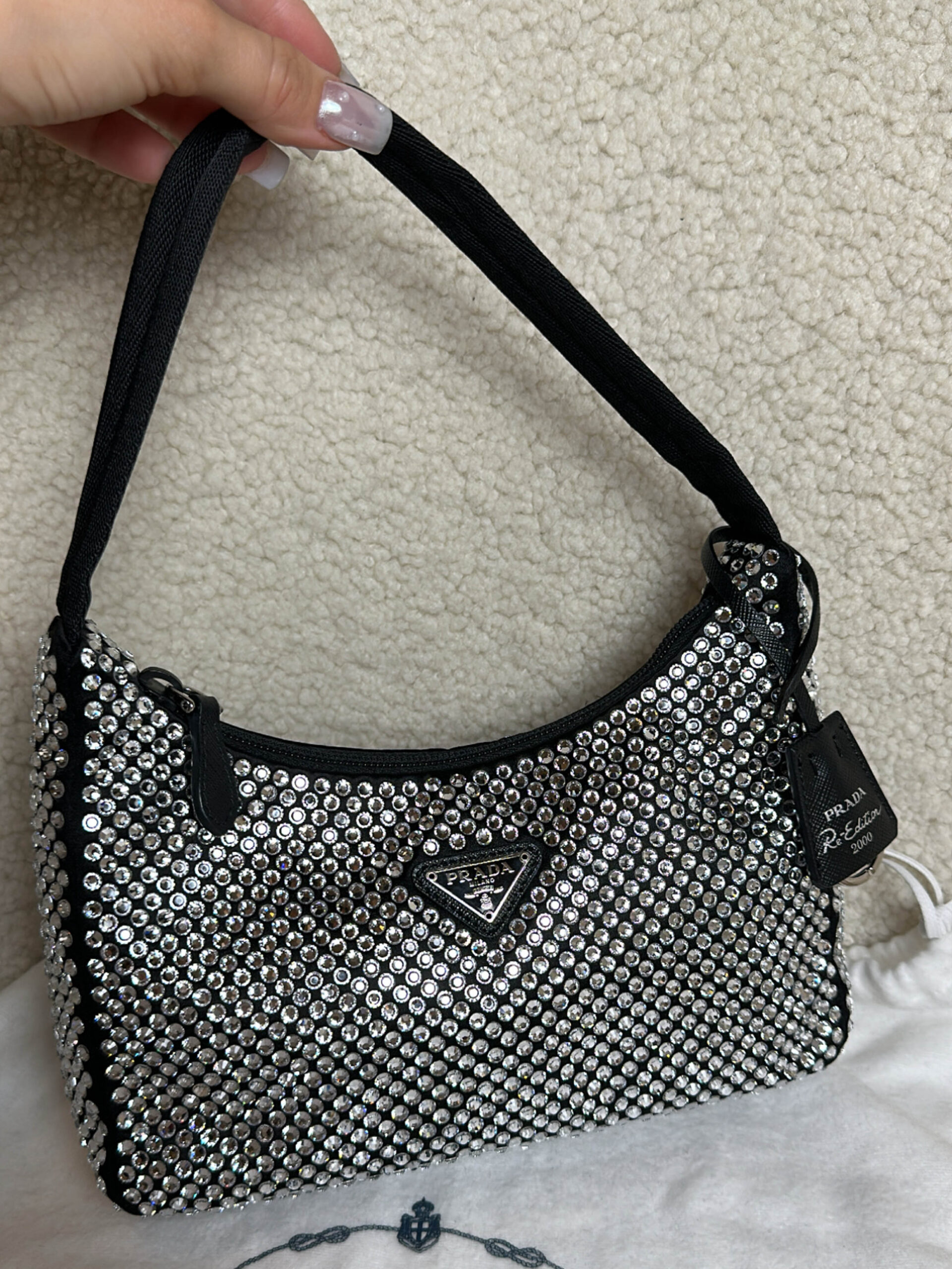 Prada Black Satin 2021 Crystal Re-edition 2000 Handbag