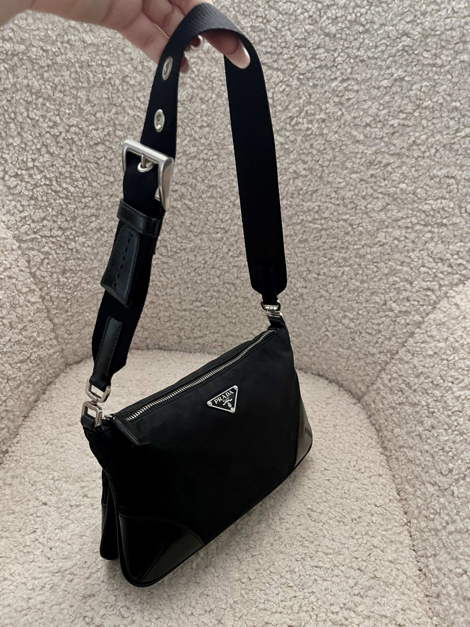 Prada Vitello-Trimmed Tessuto Shoulder Bag