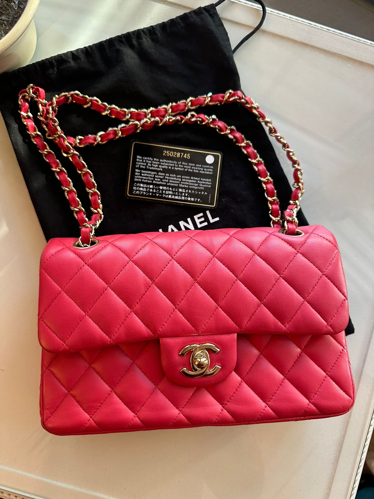 CHANEL Lambskin Quilted small Double Flap Dark Pink/ Fuchsia