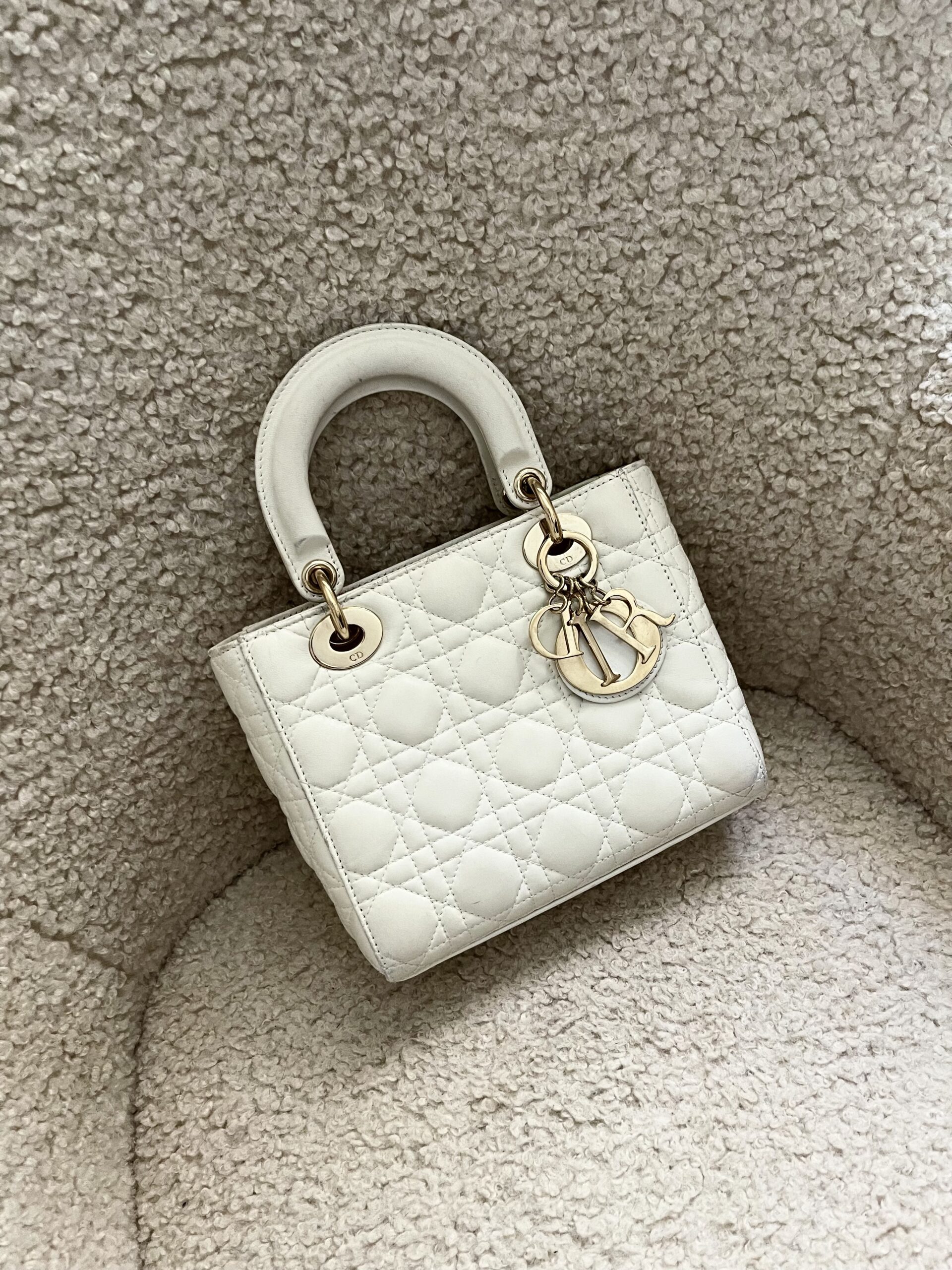 CHRISTIAN DIOR Lambskin Cannage Small  Lady Dior White