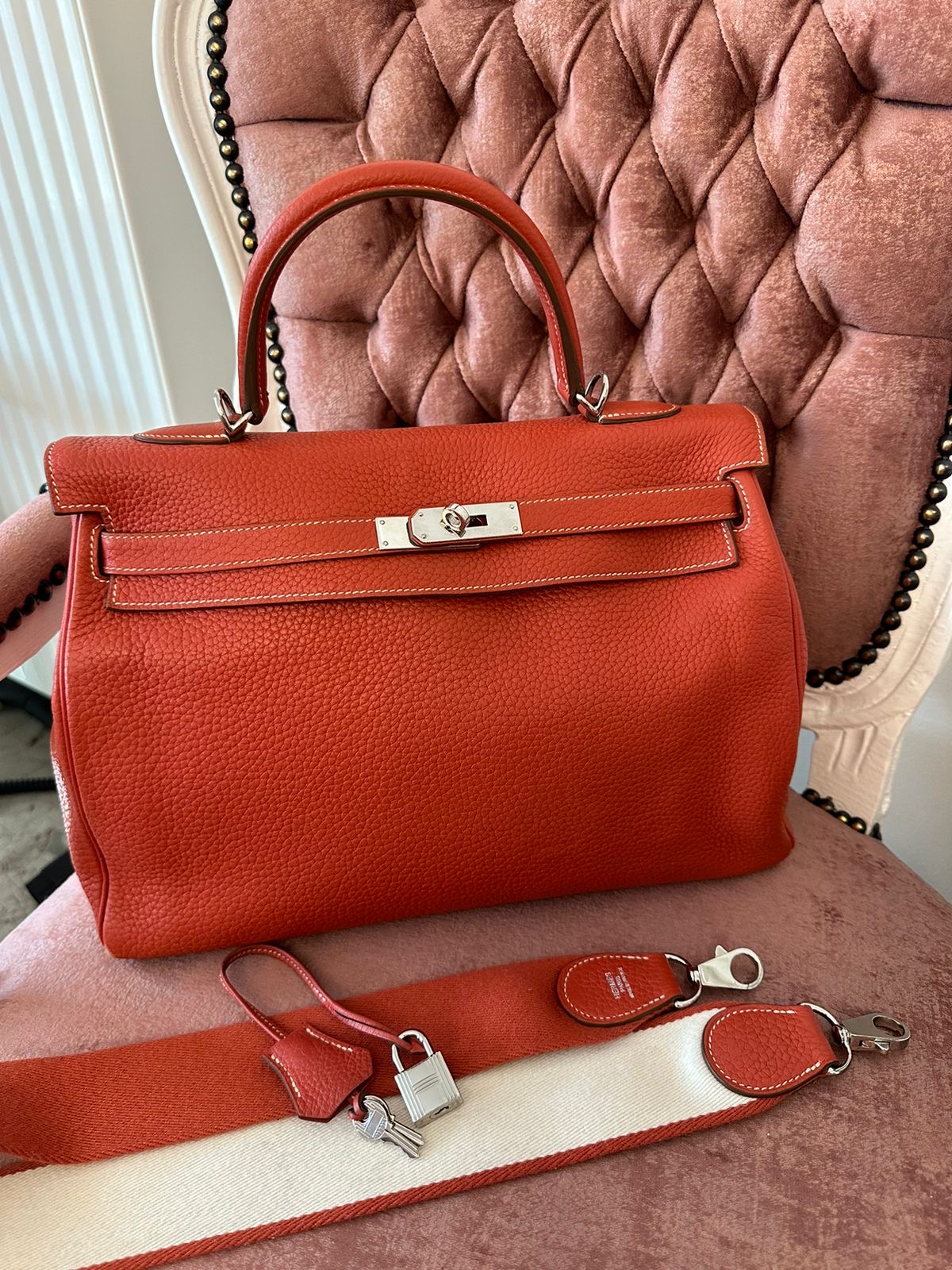 Hermes  Togo Kelly Retourne 35 Sanguine