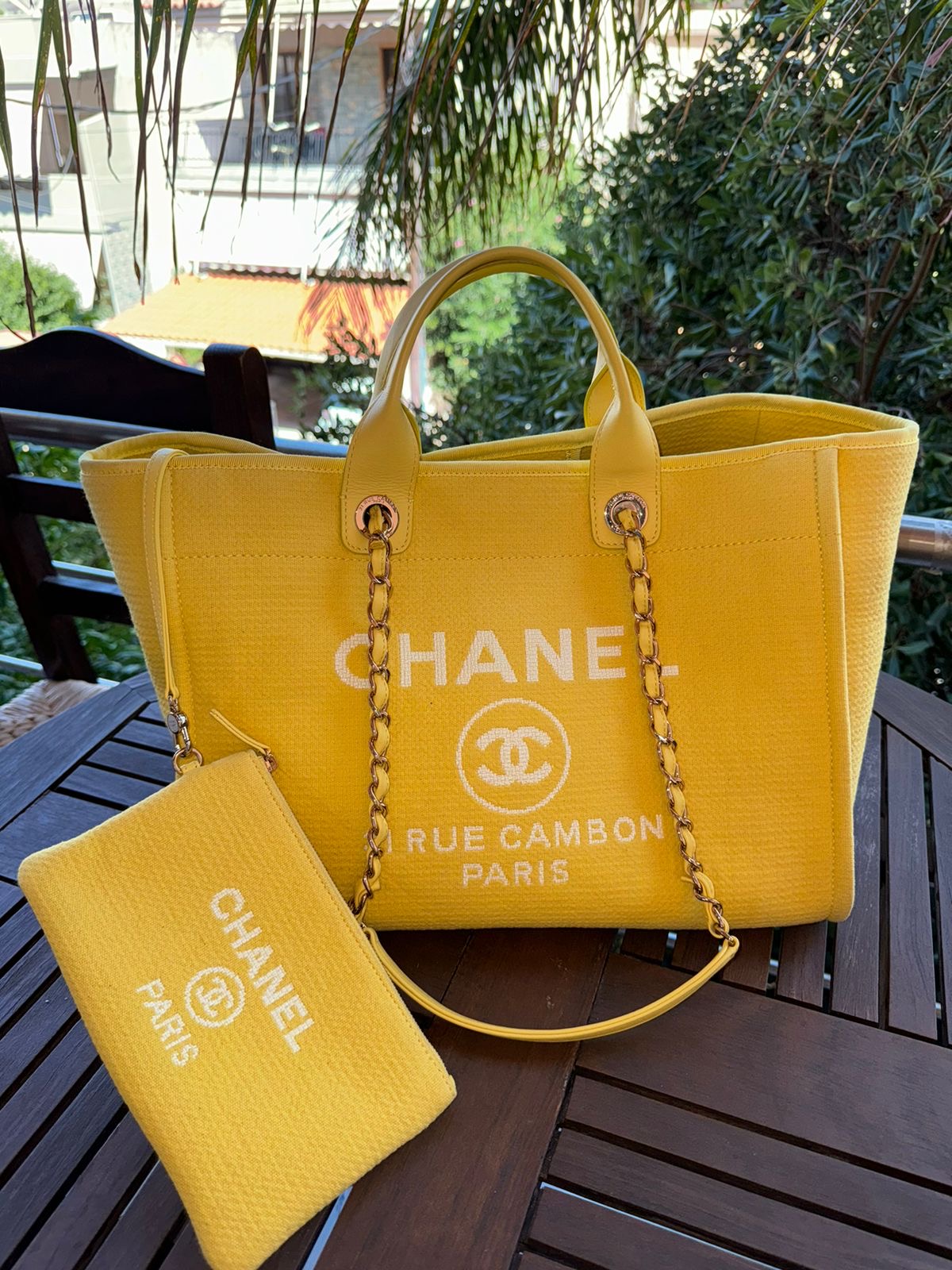 Chanel Yellow Canvas and Leather Deauville Shopper Tote