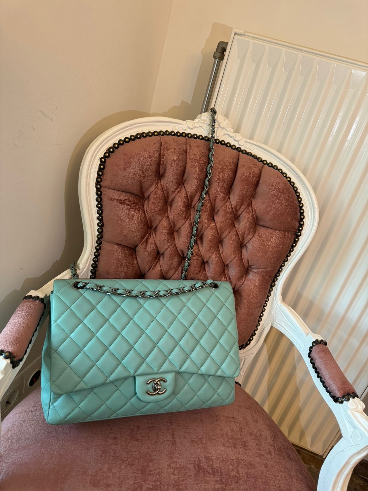 Chanel Mint Green Quilted Lambskin Leather Maxi Classic Single Flap Bag