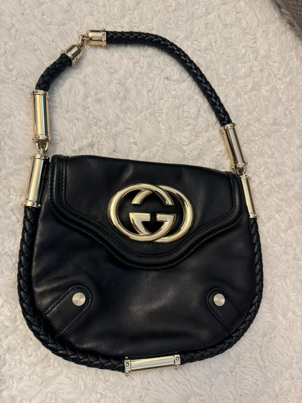 GUCCI  Leather Small Britt Tassel Shoulder Bag Black